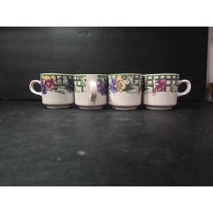 Gibson Pansy Coffee‎ Cups, Set of 4, Vintage Floral Mugs, Cottagecore Tableware